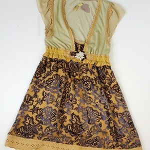 Free People Mustard/Navy Dress Velvet Sz 0